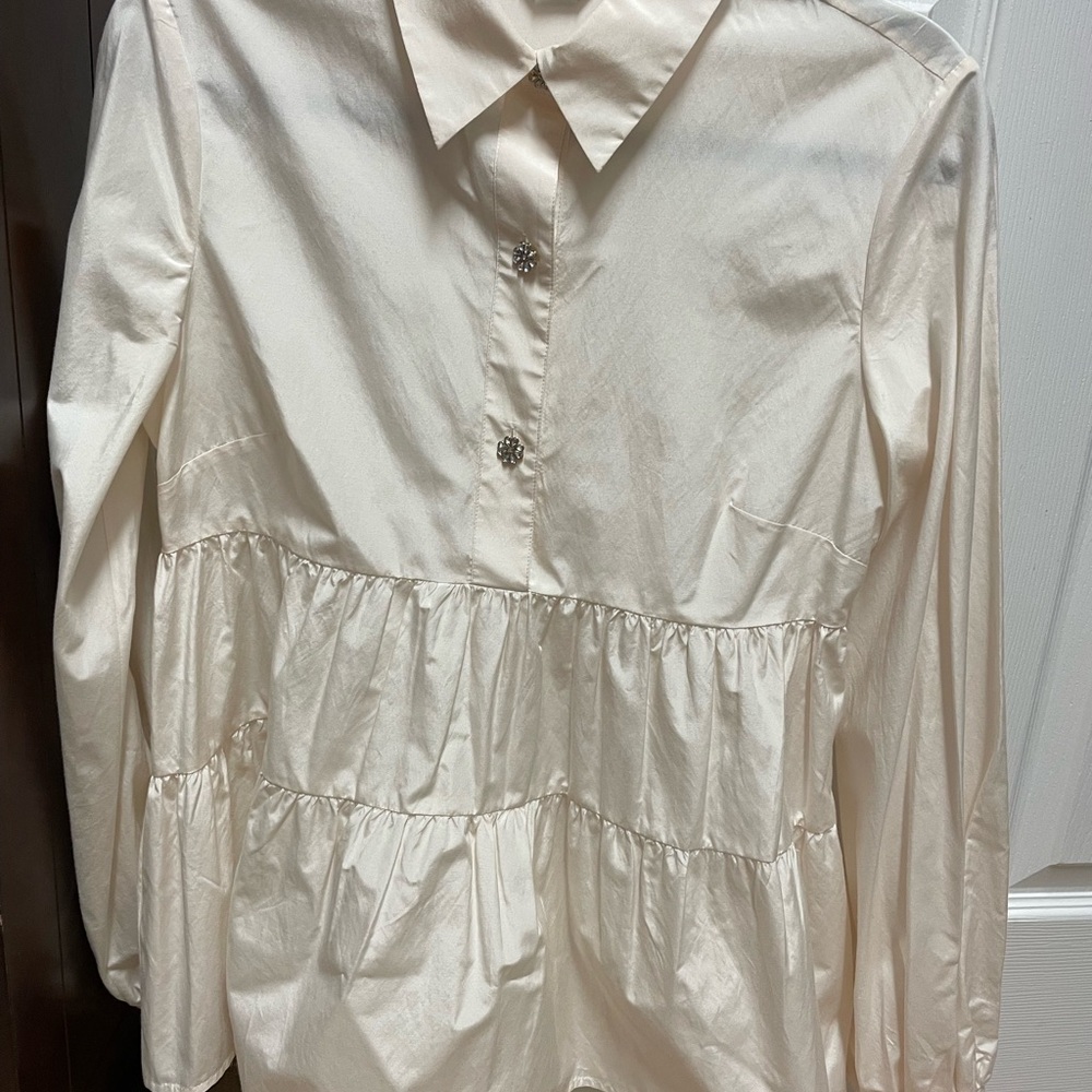 Kate Spade Cream Tiered Long Sleeve Blouse